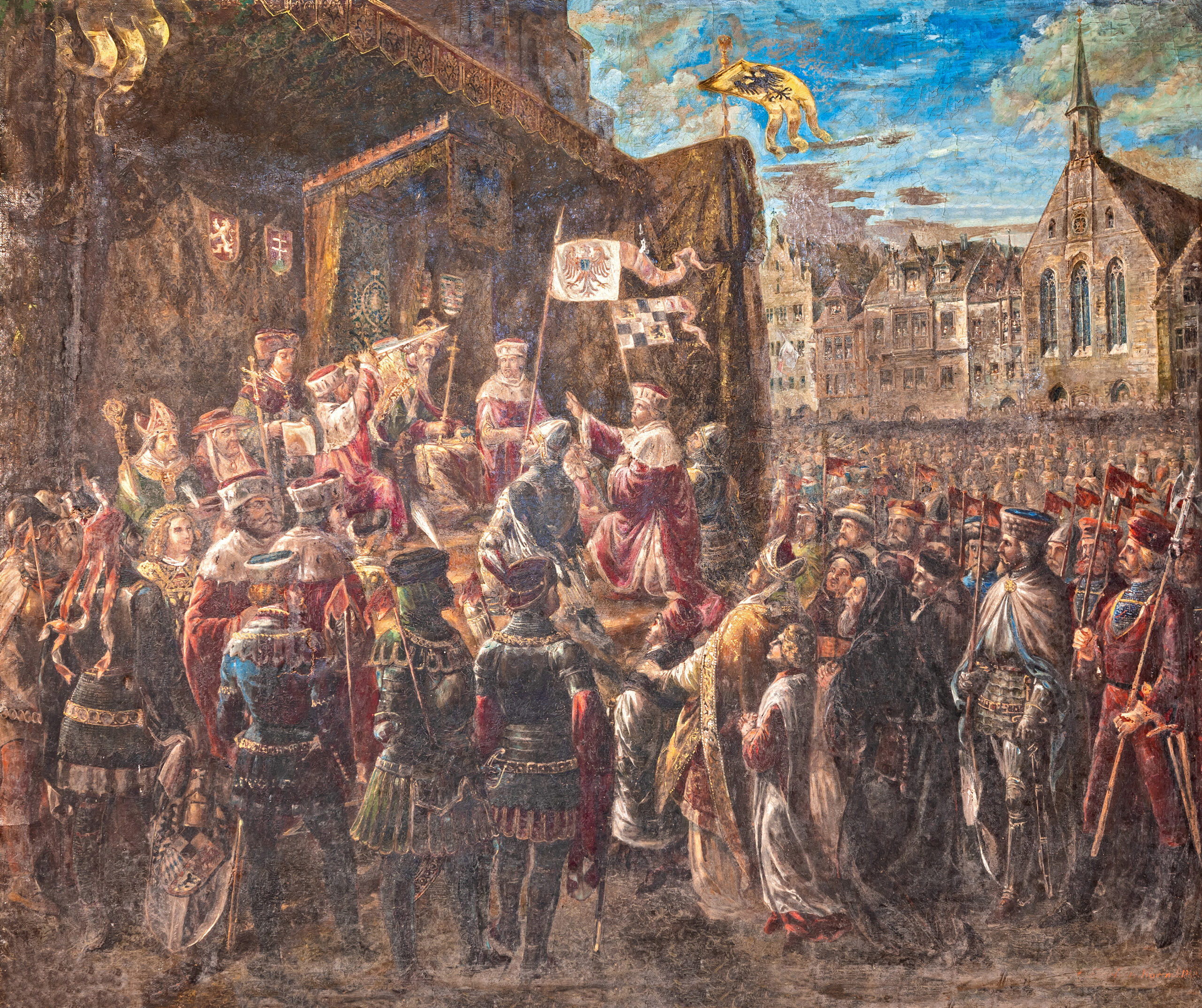 Belehnung des Burggrafen Friedrich VI. von Hohenzollern mit der Mark Brandenburg in Konstanz 1417, Gemälde von Georg Eberlein, Foto R. Beck