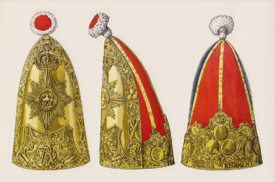 Grenadiermützen der Riesengarde II, Lithographie 19. Jahrhundert, HABHZ, Foto R. Beck