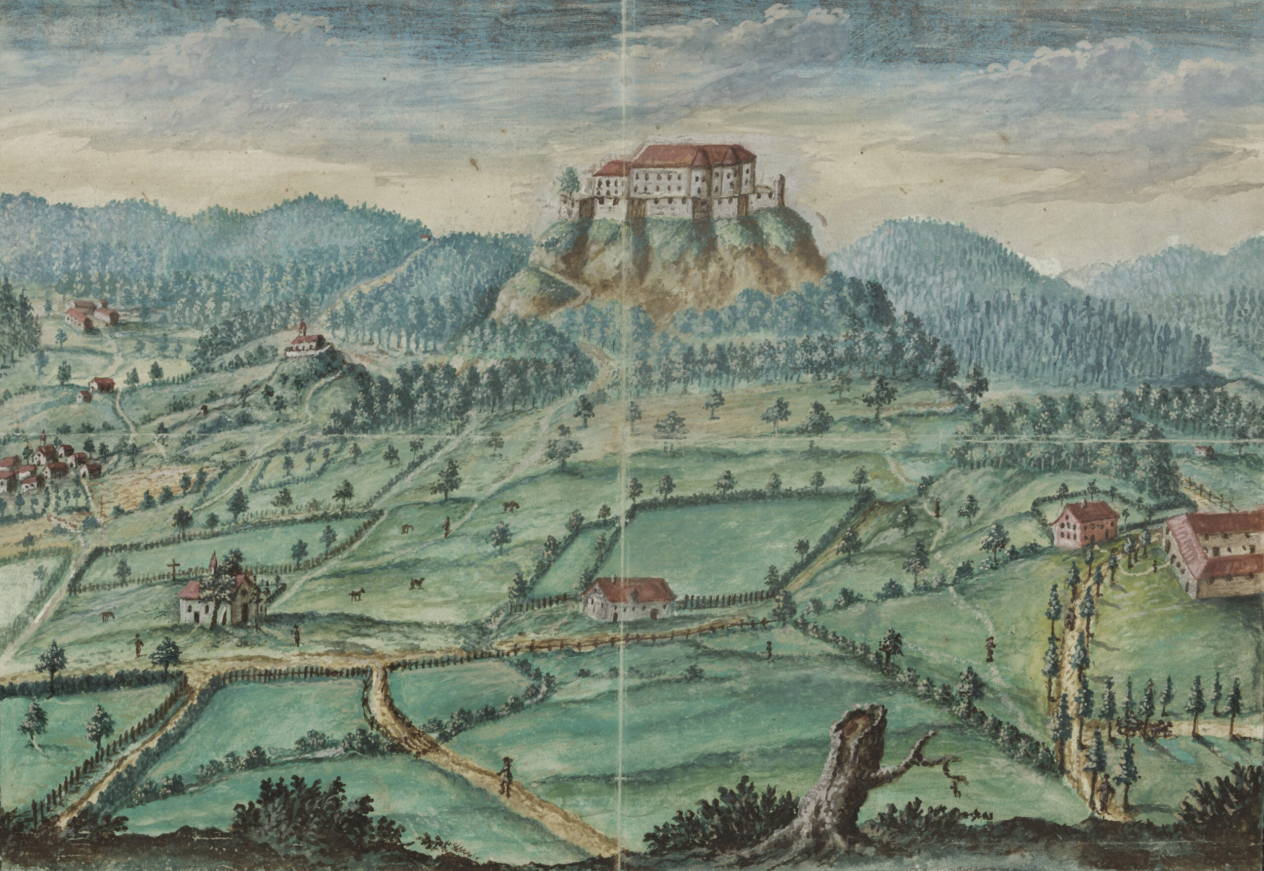 Die Burg Hohenzollern 1789, Feder und Gouache von Unbekannt, GStA, Foto 