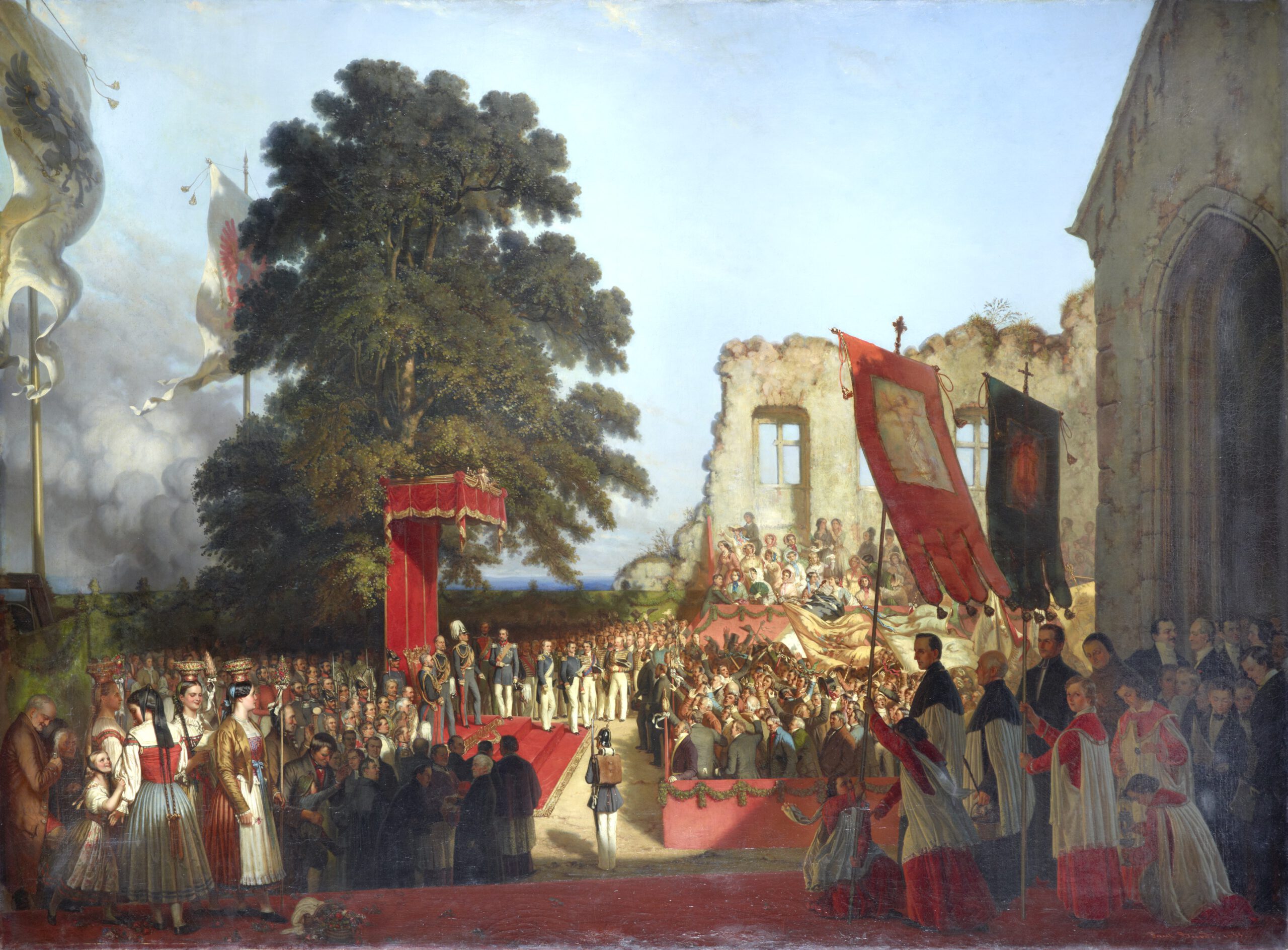 Erbhuldigung vor König Friedrich Wilhelm IV. auf der Burg Hohenzollern, am 23. August 1851, Gemälde von Paul Bürde, SPSG, Foto Daniel Lindner