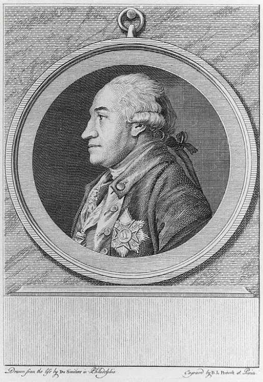 Friedrich Wilhelm Freiherr von Steuben Steuben, Preußischer Offizier und US-General, Kupferstich von B. L. Prevost nach P. E. du Simetière 1780, HABHZ, Foto R. Beck