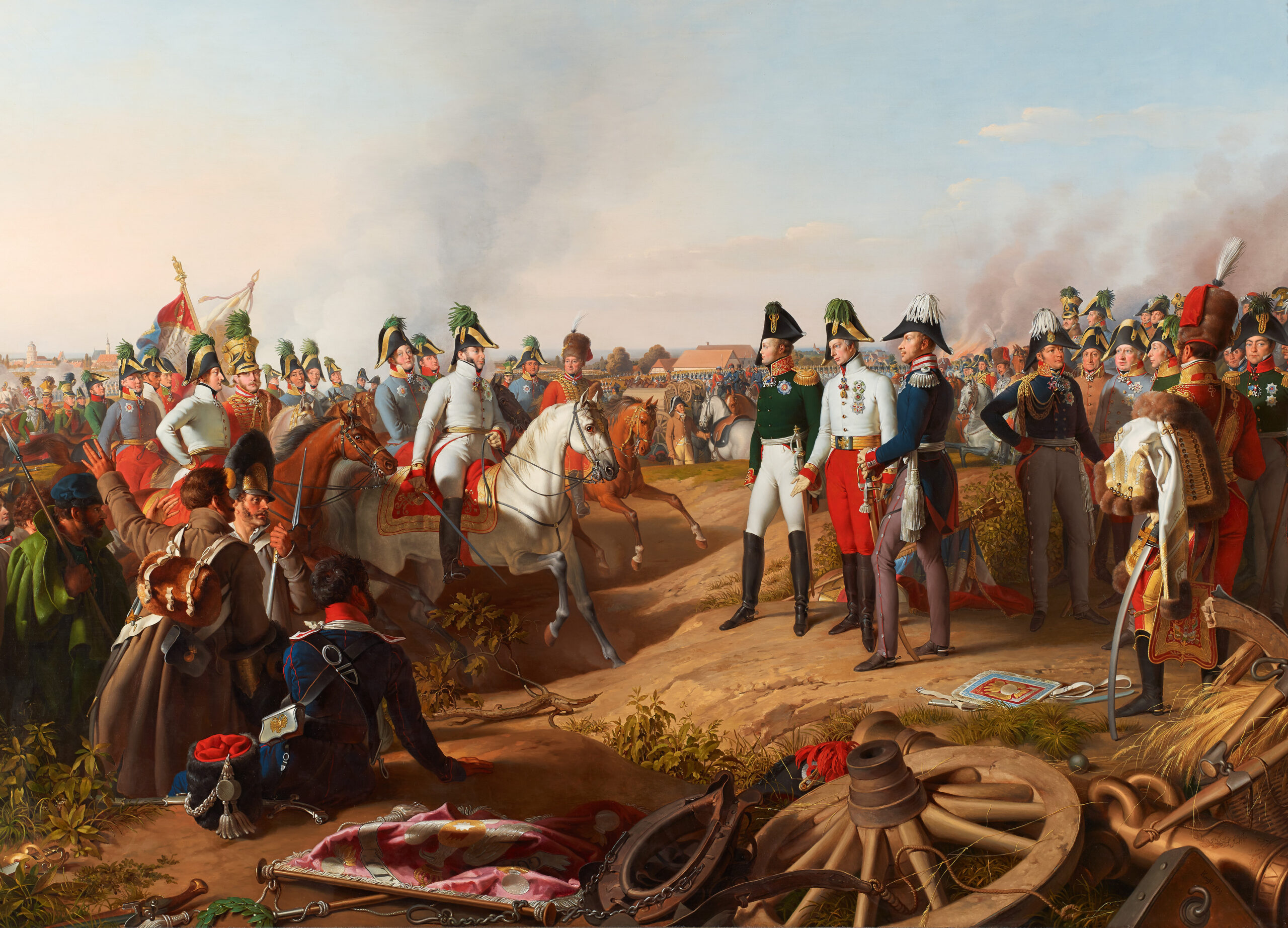 Karl Philipp Fürst zu Schwarzenberg meldet den verbündeten Monarchen den Sieg in der Völkerschlacht bei Leipzig, Gemälde von Johann Peter Krafft 1817, Foto Heeresgeschichtliches Museum Wien